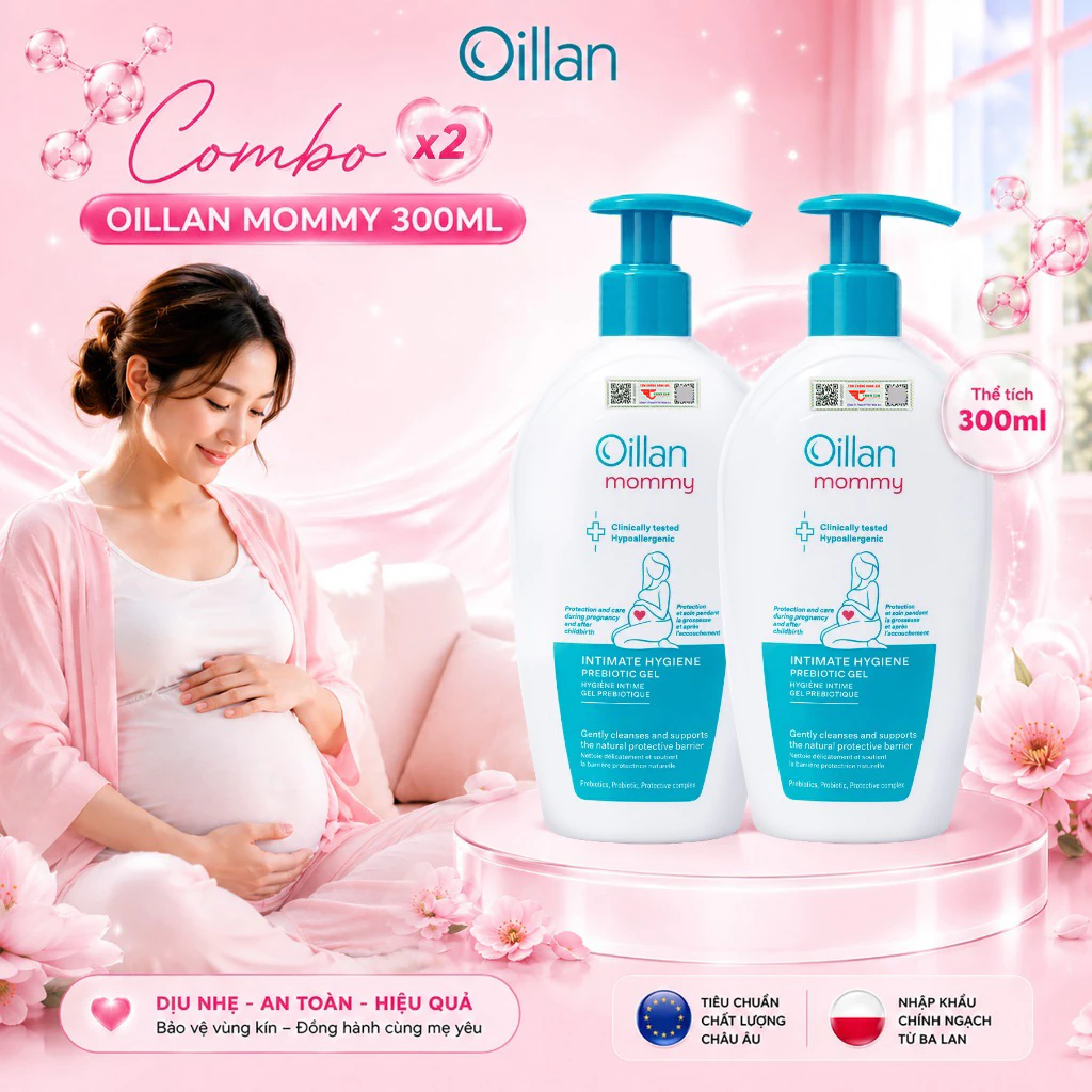Dung Dịch Vệ Sinh Vùng Kín CHYÊN BIỆT Cho Mẹ Bầu & Sau Sinh OILLAN Mommy PREBIOTIC GEL 300ML X2