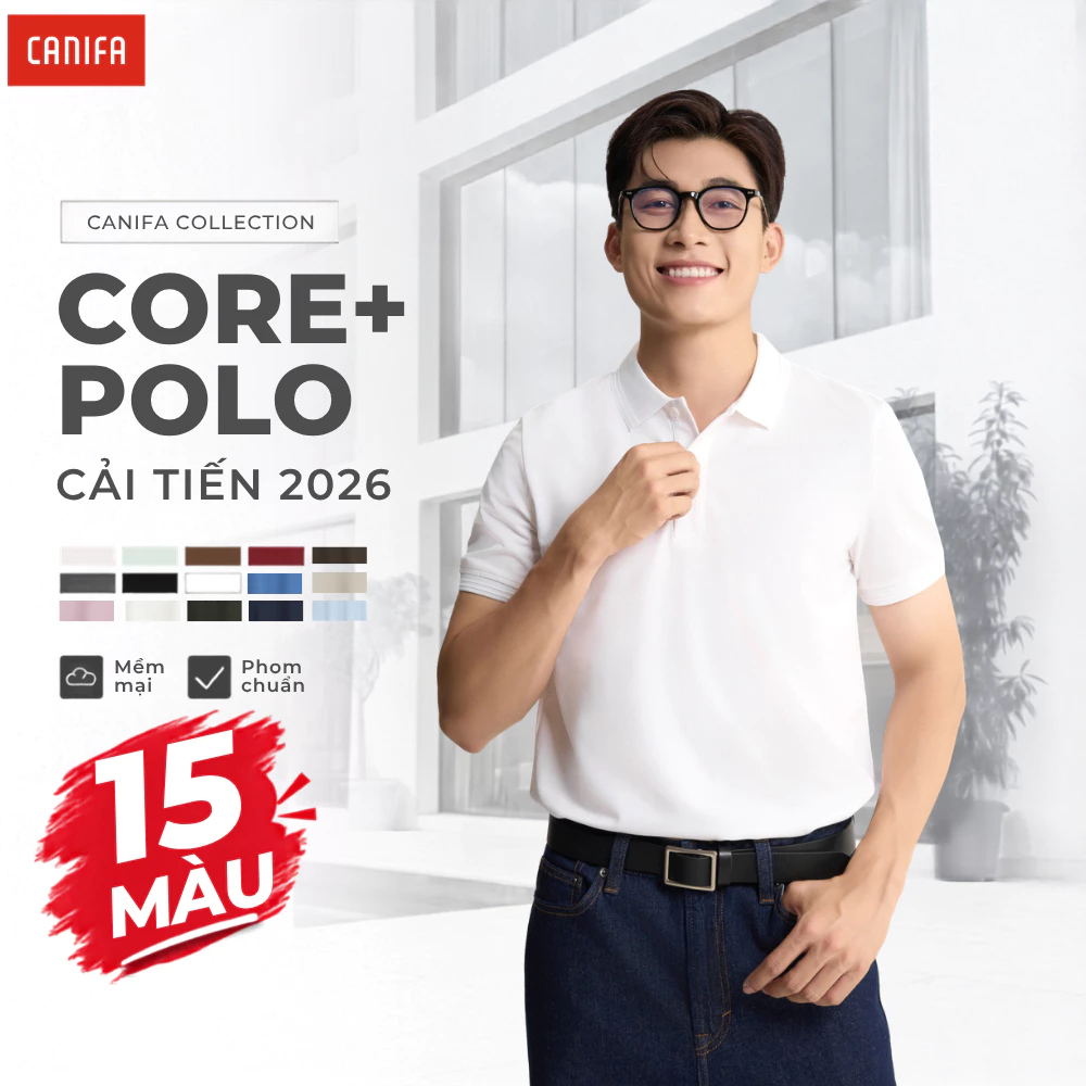 Áo polo nam CANIFA cộc tay cổ bẻ form regular họa tiết trơn basic DQ PS26 8TP26A005