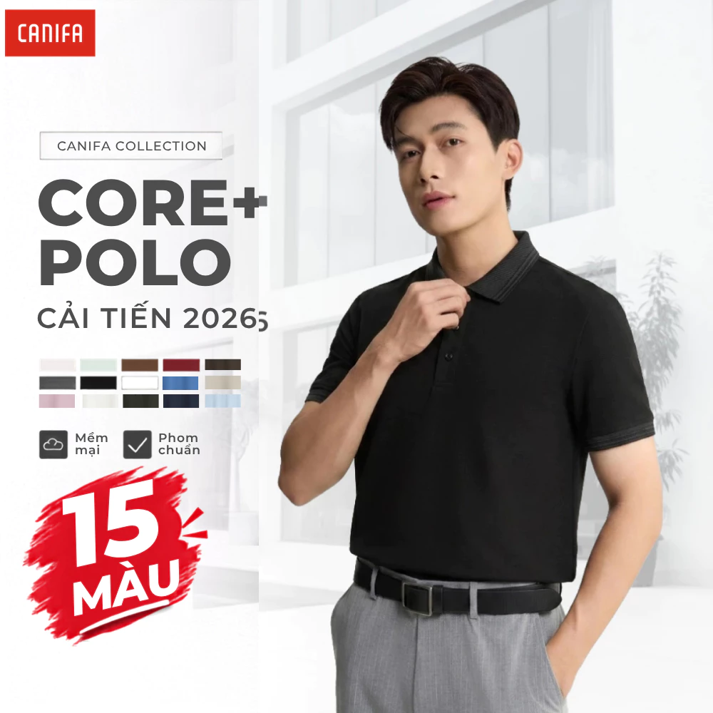 Áo polo nam CANIFA ngắn tay cổ bẻ basic form dáng suông PS26 DQ 8TP26A005