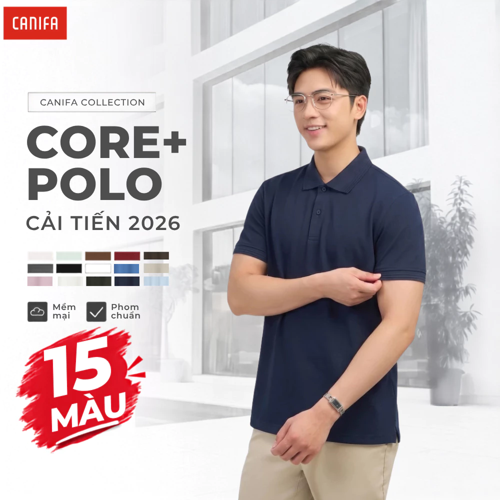 Áo polo nam CANIFA basic dáng suông công sở mềm mại hạn chế nhăn 8TP26A006