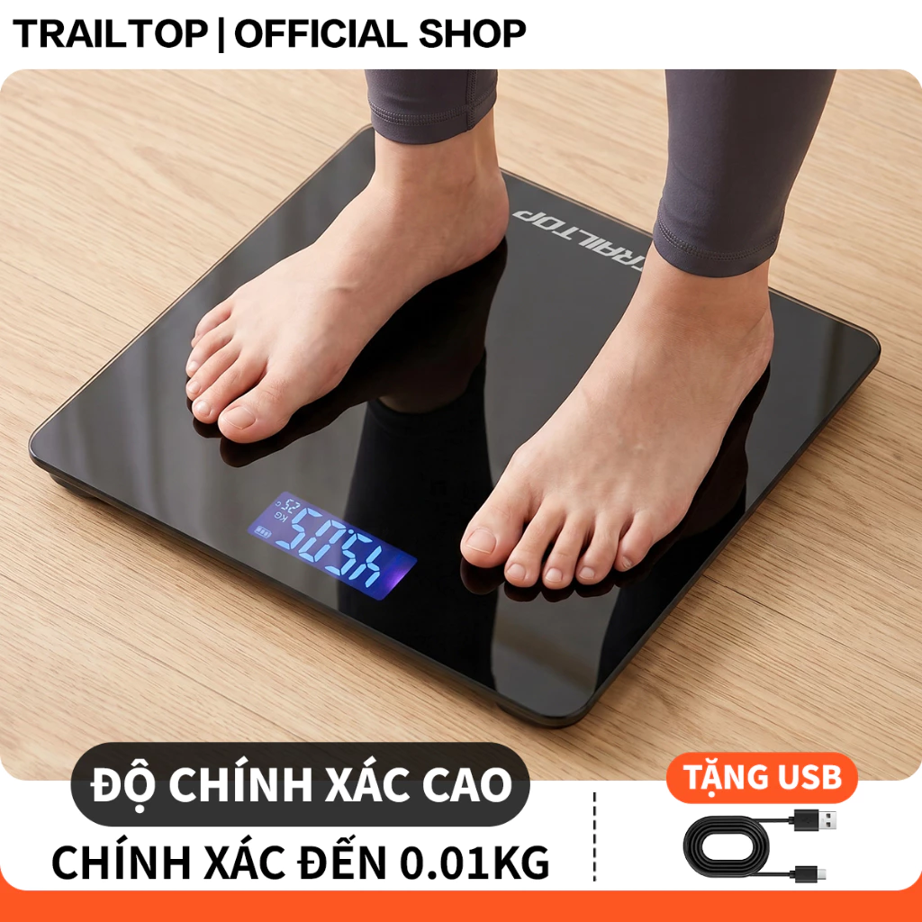 【COD】Trailtop Chính Xác Cân điện tử sức khỏe  mặt kính cường lực sạc USB màn hình LED hiển thị nhiệt độ