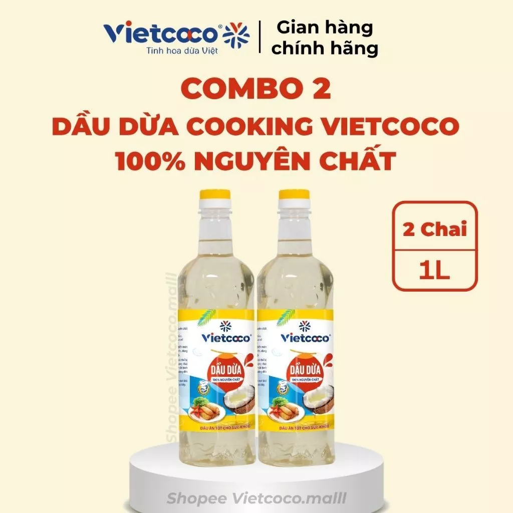 [Combo 2 chai] Dầu dừa Vietcoco cooking oil chai 1L