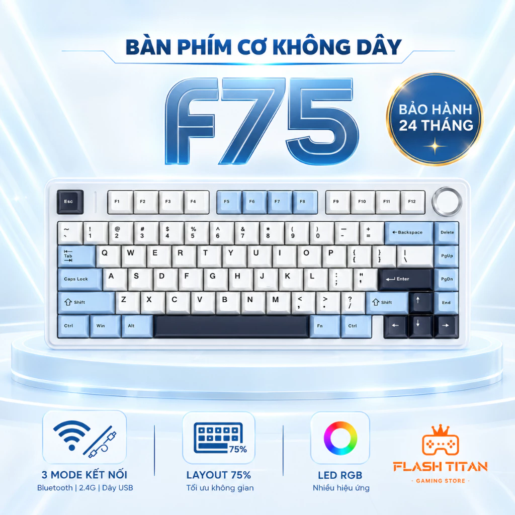 Bàn phím cơ không dây AULA F75 - Mạch xuôi hỗ trợ hotswap - Có app tùy chỉnh - Bảo hành 2 năm