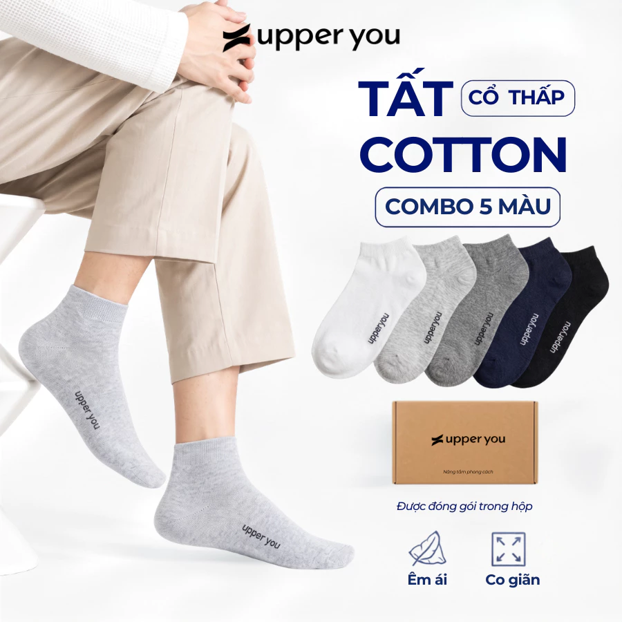 Combo 5 Đôi Tất Vớ Cotton Nam Cổ Ngắn UPPER YOU Thấm Hút Mồ Hôi Êm Ái Dày Dặn Extra Soft -  BSM2001