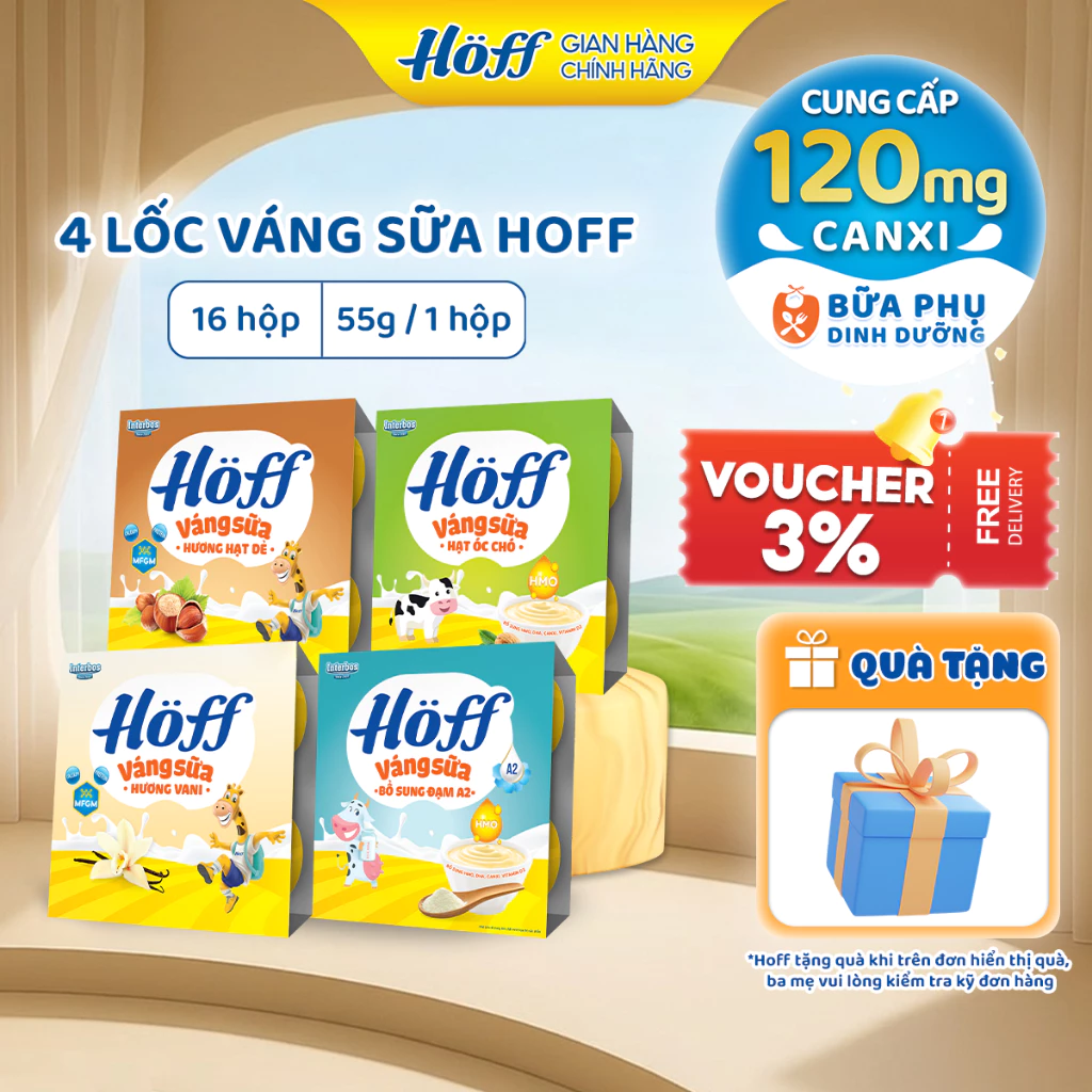 Váng Sữa HOFF mix vị cho bé từ 6 tháng tuổi giàu protein và canxi - 4 Lốc (16 hộp x 55g)