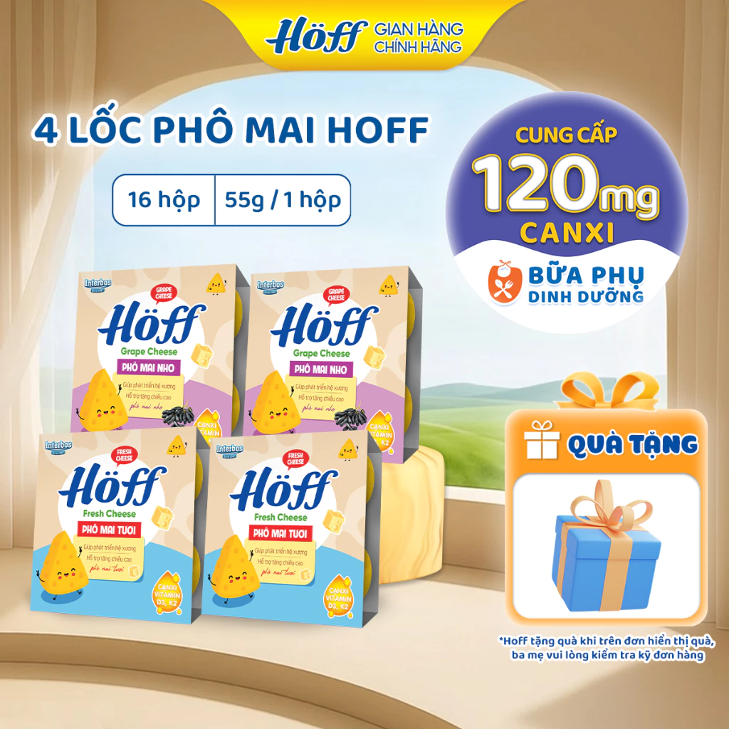 Combo 4 Lốc Phô mai tươi HOFF Mix vị bổ sung Canxi Vitamin D3 Vitamin K2 cho trẻ (16 hộp x 55g)