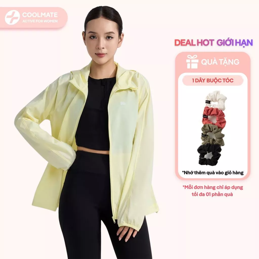 [TẶNGDÂYBUỘCTÓC] Áo Khoác Gió Chống nắng Nữ Coolmate Dáng Regular QuickDry có mũ chống tia cực tím UV mỏng nhẹ mát