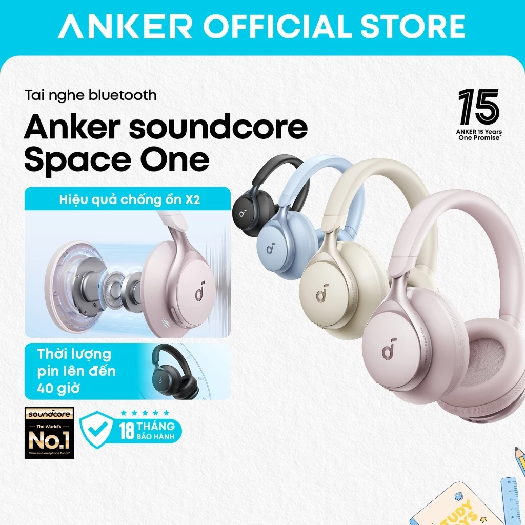 Tai nghe bluetooth Anker soundcore Space One chống ồn chủ động tới 98%, thời lượng phát tới 40H, thiết kế gấp gọn