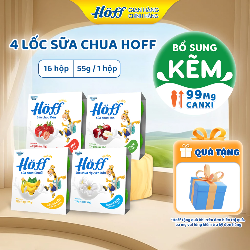 Sữa Chua trẻ em HOFF mix 4 vị ăn dặm dinh dưỡng cho bé - 4 Lốc (16 hộp x 55g)