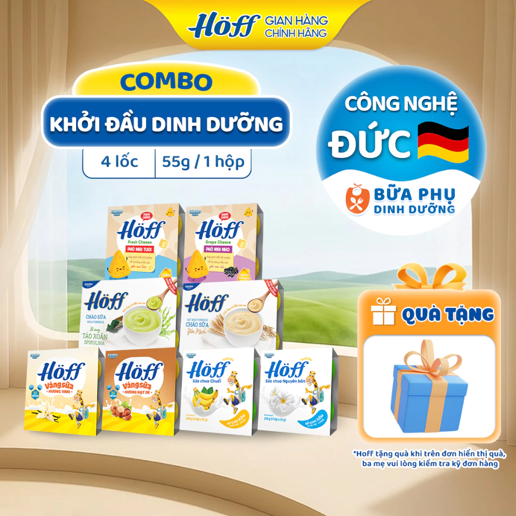 Combo Khởi Đầu Dinh Dưỡng - Sữa Chua, Váng Sữa, Cháo Sữa, Phô mai tươi HOFF cho bé ăn dặm 4 Lốc