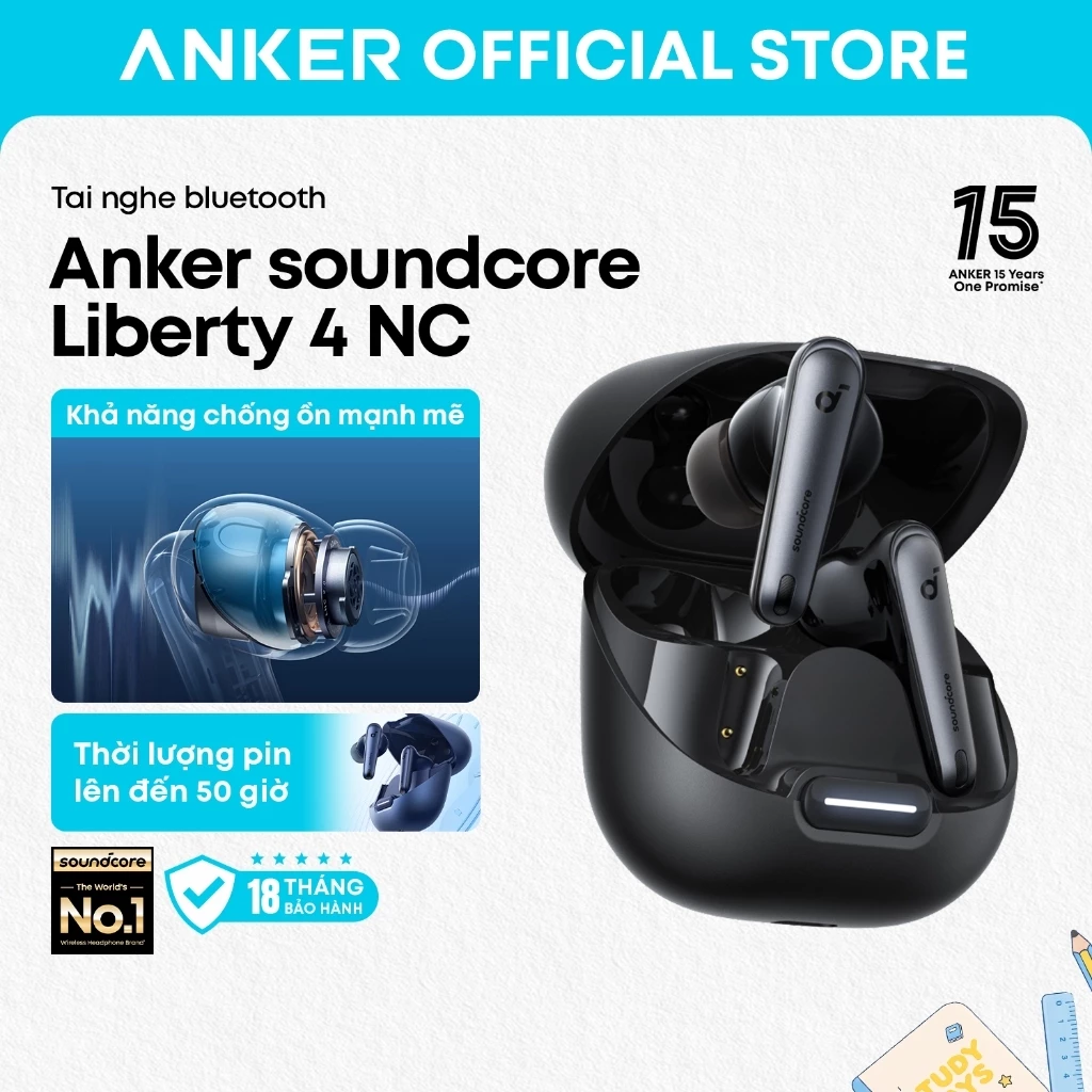 Tai nghe bluetooth Anker soundcore Liberty 4 NC chống ồn chủ động tới 98.5%, âm thanh Hi-Res, thời lượng phát tới 50H