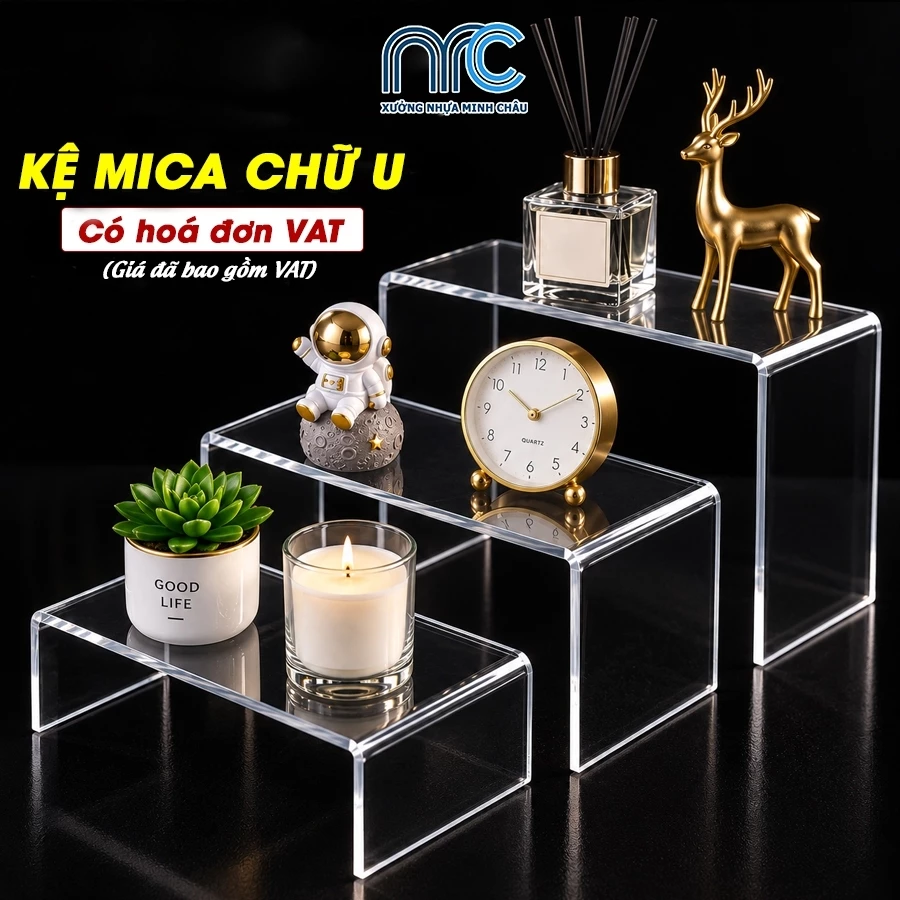 Combo 2 Kệ mica chữ U, Kệ trưng bày sản phẩm, Livestream trong suốt - Giá xưởng SX (Có hoá đơn VAT)