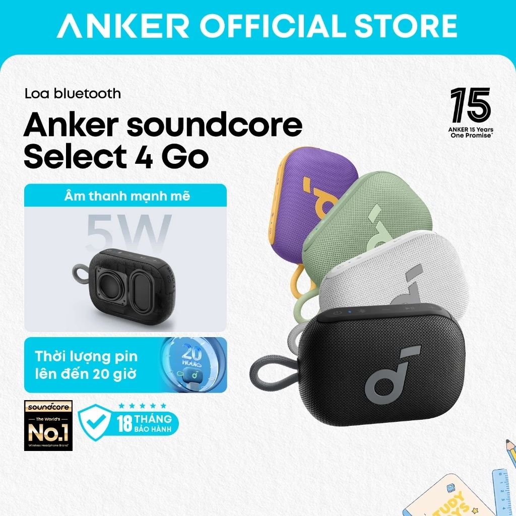 Loa bluetooth mini Anker soundcore Select 4 Go, chống nước IP67, thời lượng phát tới 20H, thiết kế cầm tay siêu nhỏ gọn