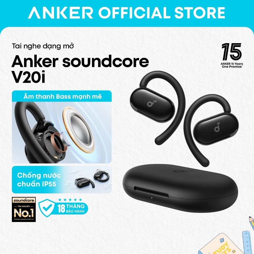 Tai Nghe Bluetooth Dạng Móc Anker soundcore V20i, Đeo Thoải Mái, Chống Nước IP55, Pin 36H