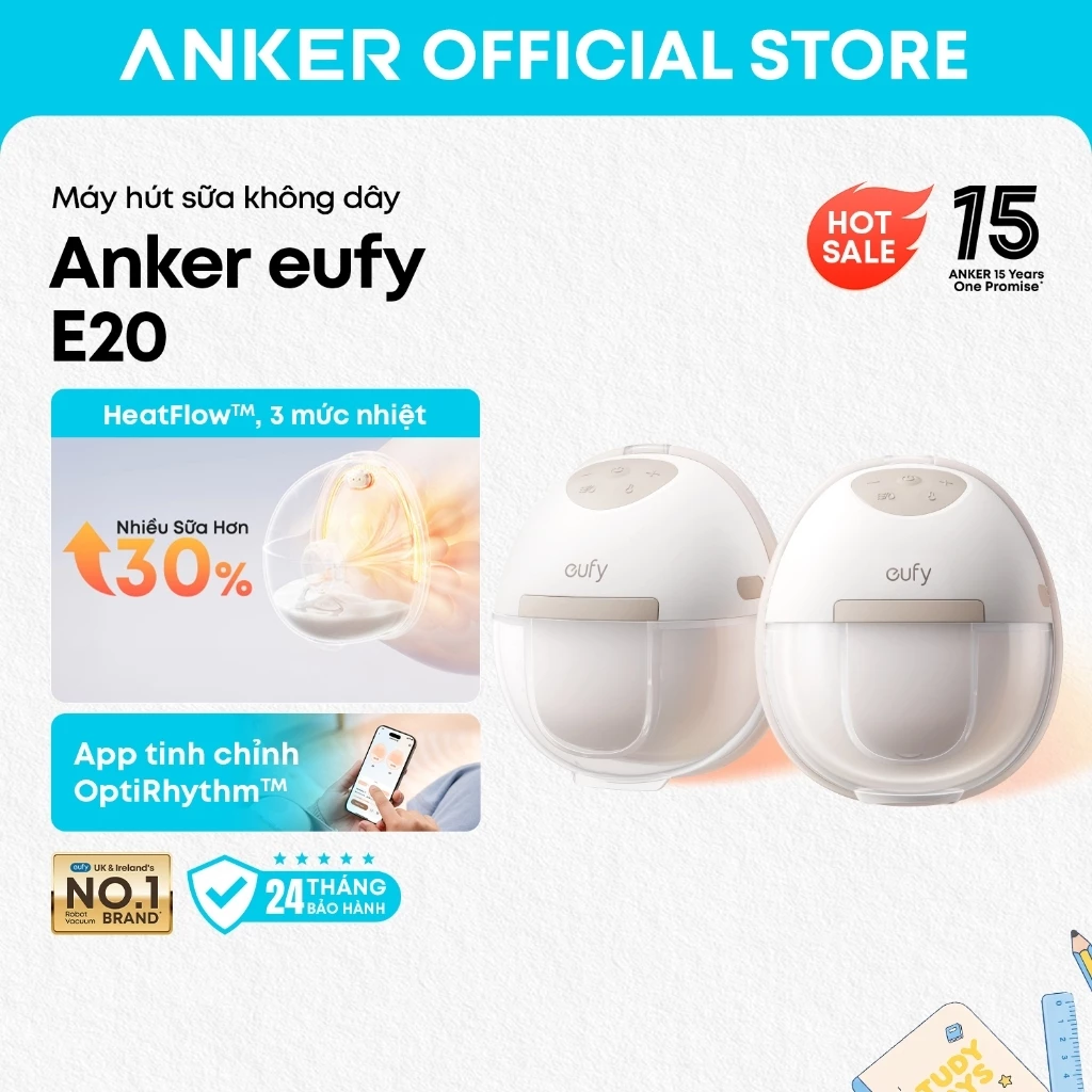 Máy hút sữa không dây Anker eufy E20 sưởi ấm 3 mức tăng 30% sữa, app tinh chỉnh 7 lực hút