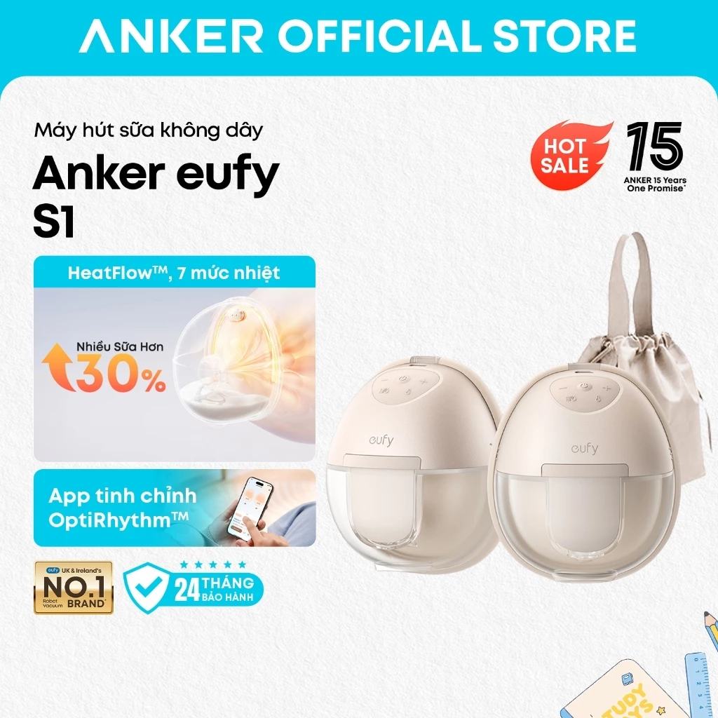 Máy hút sữa không dây Anker eufy S1 sưởi ấm 7 mức tăng 30% sữa, app tinh chỉnh 7 lực hút, tặng kèm túi đựng
