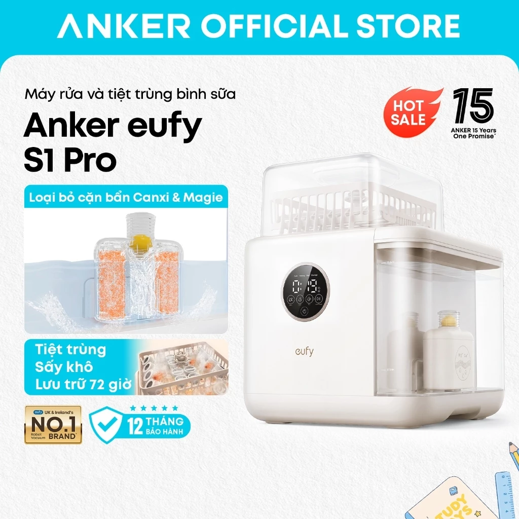 Máy rửa bình sữa Anker eufy S1 Pro lọc cặn bẩn trong nước, tự động rửa, tiệt trùng, sấy khô BH 12T