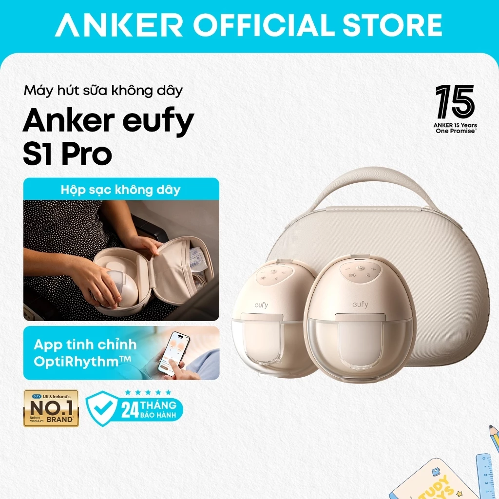 Máy hút sữa không dây Anker eufy S1 Pro sưởi ấm 7 mức tăng 30% sữa, hộp sạc pin 5 ngày, app tinh chỉnh 7 lực hút
