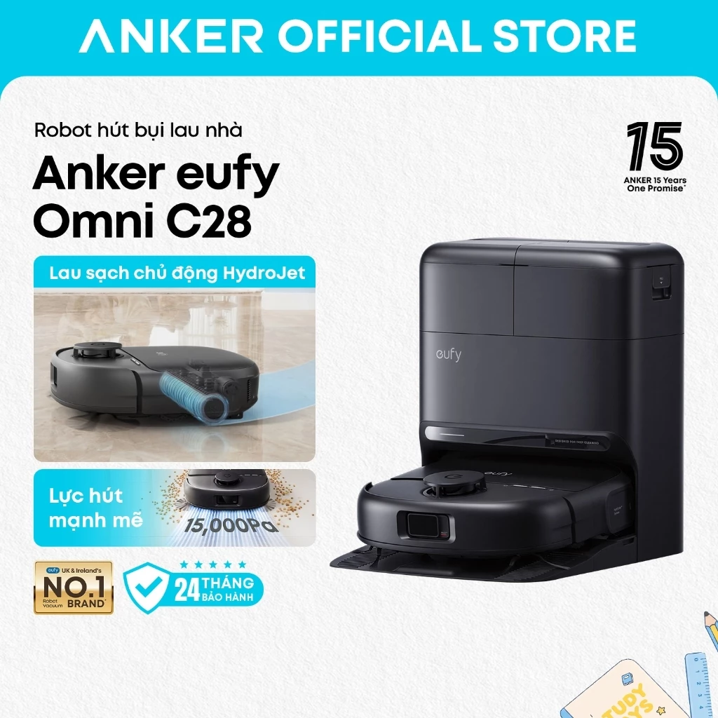 Robot hút bụi lau nhà Anker eufy Omni C28 15,000 PA, con lăn lau sạch liên tục,tự giặt sấy giẻ,BH 24 Tháng