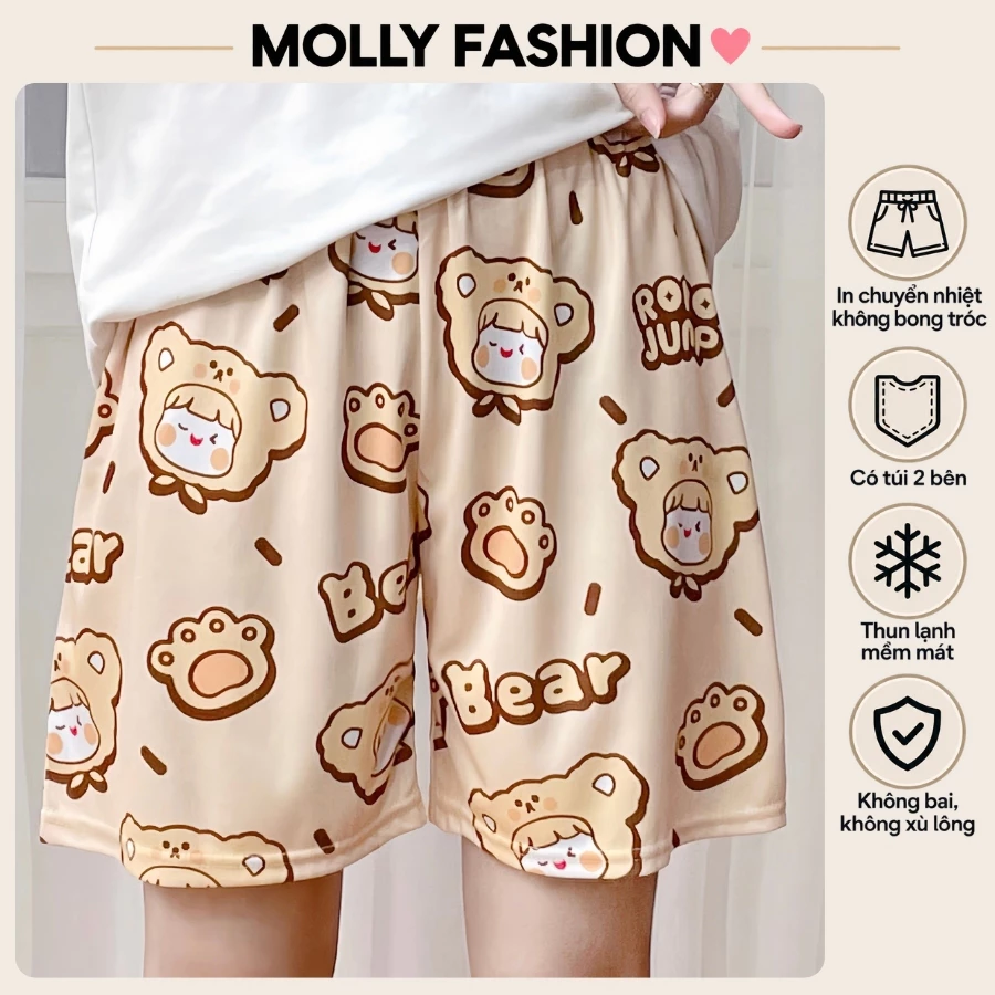 Quần đùi nam nữ MOLLY FASHION 38-80kg thun lạnh Bigsize, quần short hoạt hình RORO BEAR