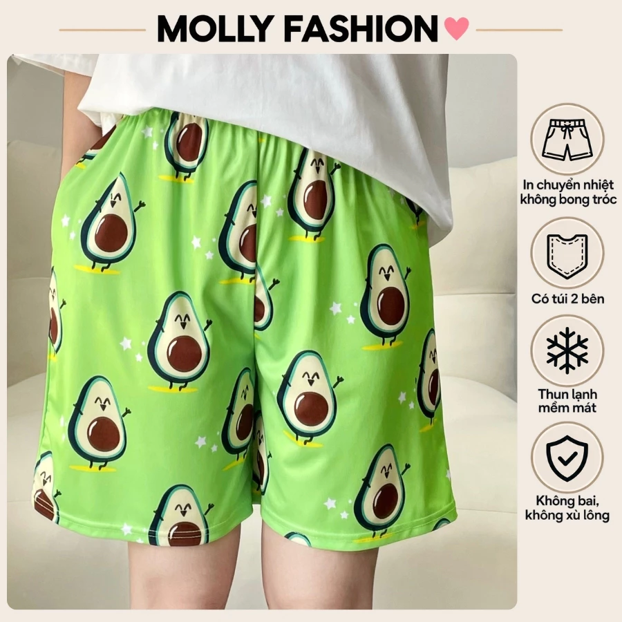 Quần đùi nam nữ MOLLY FASHION 38-80kg thun lạnh Bigsize, quần short hoạt hình BƠ