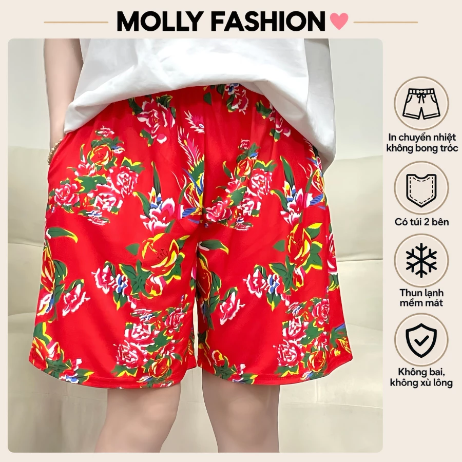 Quần đùi nam nữ MOLLY FASHION 38-65kg thun lạnh Bigsize, quần short mặc nhà/ đi biển CÔNG