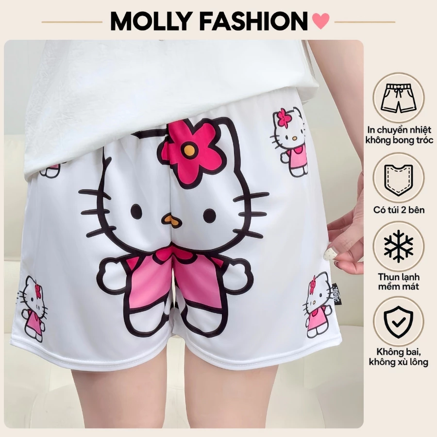 Quần đùi nam nữ MOLLY FASHION thun lạnh Bigsize, quần short Unisex hoạt hình SWEETIE