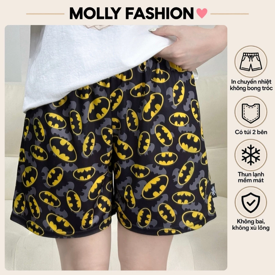 Quần đùi nam nữ MOLLY FASHION thun lạnh Bigsize, quần short mặc nhà hoạt hình Unisex DƠI