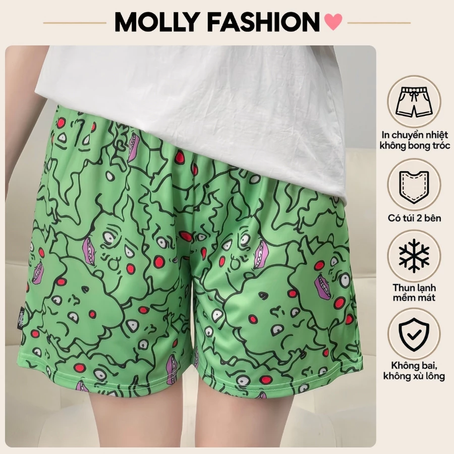 Quần đùi nam nữ MOLLY FASHION thun lạnh Bigsize, quần short Unisex mặc nhà hoạt hình GOBLIN