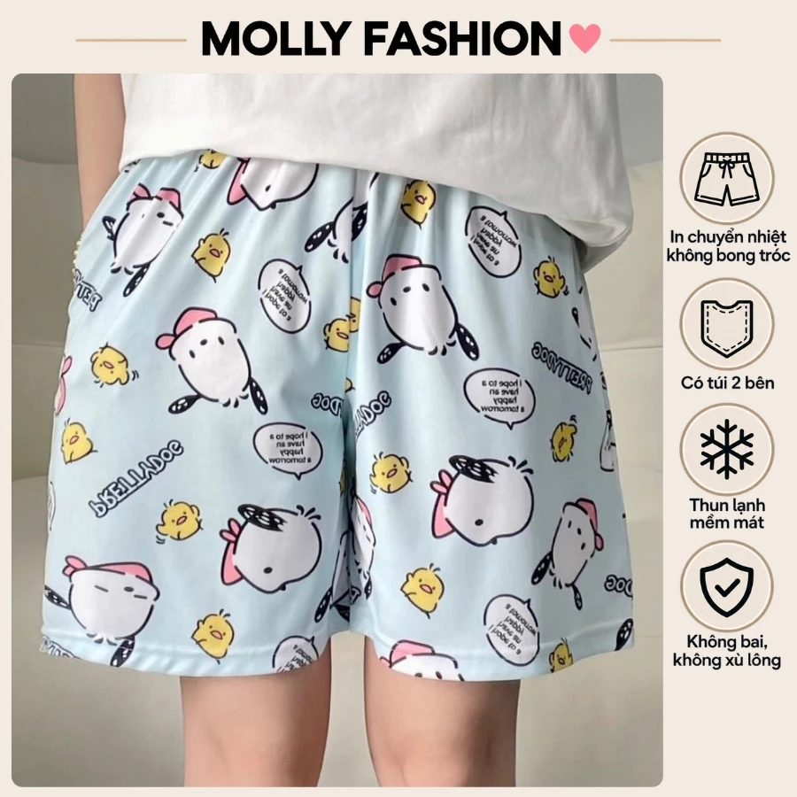 Quần đùi nam nữ MOLLY FASHION thun lạnh Bigsize, quần short Unisex mặc nhà hoạt hình PRETTY