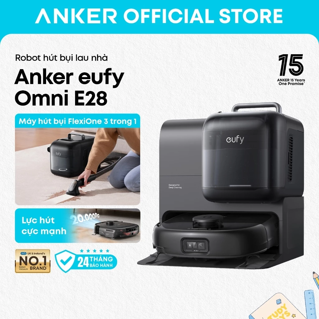 Robot hút bụi lau nhà Anker eufy Omni E28 20,000 PA, máy hút bụi cầm tay FlexiOne, con lăn lau sạch liên tục
