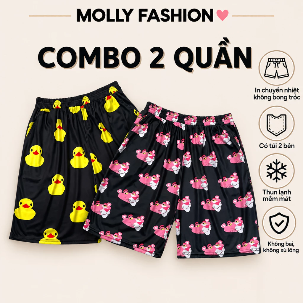 COMBO quần đùi nam nữ MOLLY FASHION thun lạnh Bigsize, quần short Unisex hoạt hình BST01