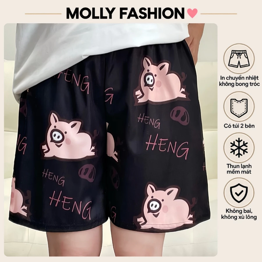 Quần đùi nam nữ MOLLY FASHION thun lạnh Bigsize, quần short Unisex mặc nhà hoạt hình HENG