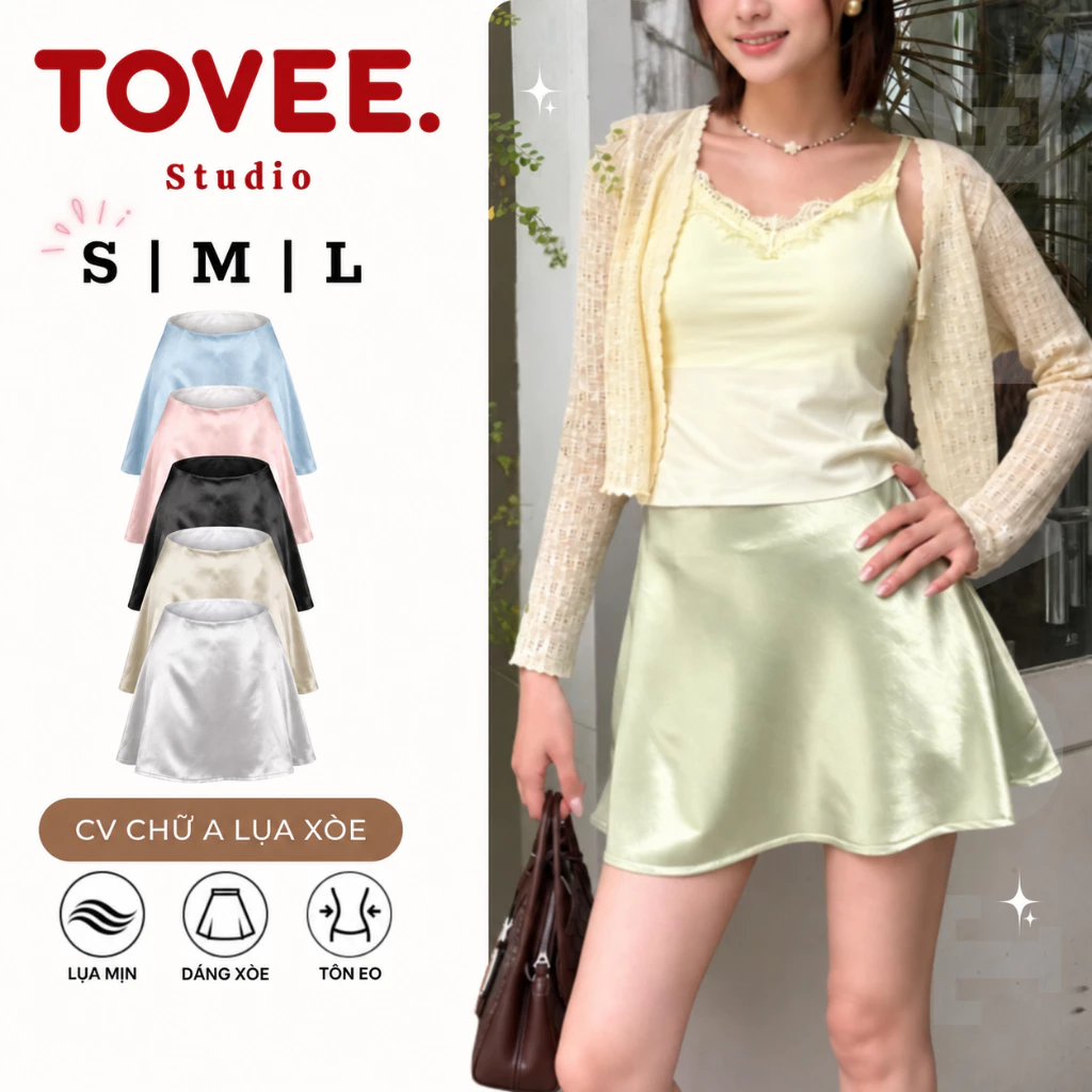 (MỞ BÁN) Chân Váy CHỮ A DÁNG XÒE Chất Lụa Mềm Mịn Cao Cấp CV03 Có Lót Trong Nhiều Màu TOVEE