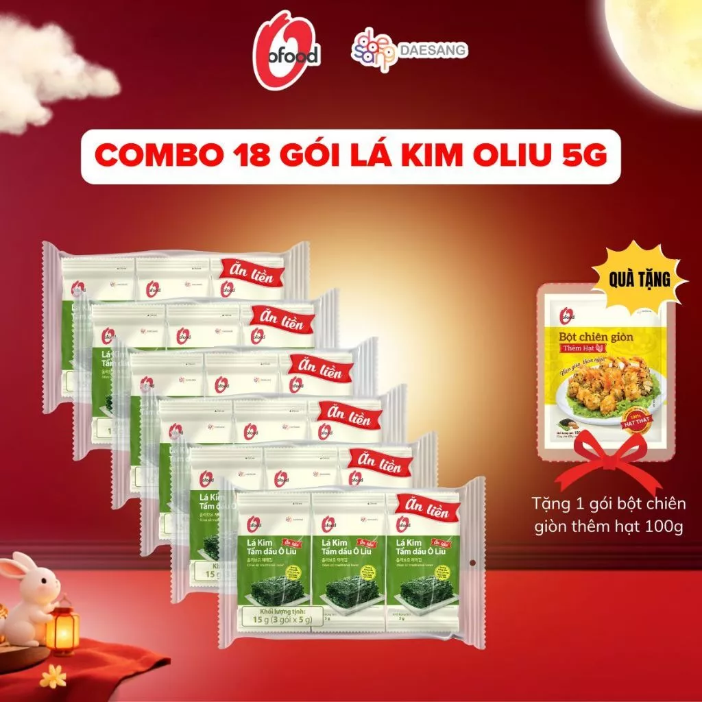 [Tặng bột chiên giòn] Combo 6 lốc 3 lá kim oliu 5g O'food, tổng cộng 18 gói 5g