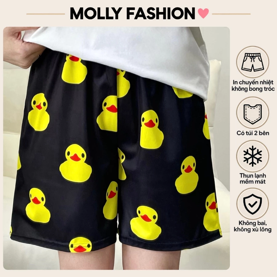 Quần đùi nam nữ MOLLY FASHION thun lạnh Bigsize, quần short Unisex mặc nhà hoạt hình VỊT