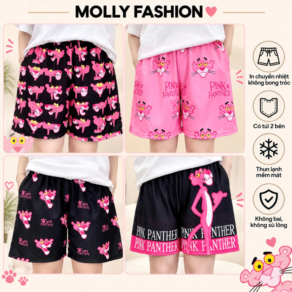 Quần đùi nam nữ MOLLY FASHION thun lạnh Bigsize, quần short mặc nhà hoạt hình PANTHER