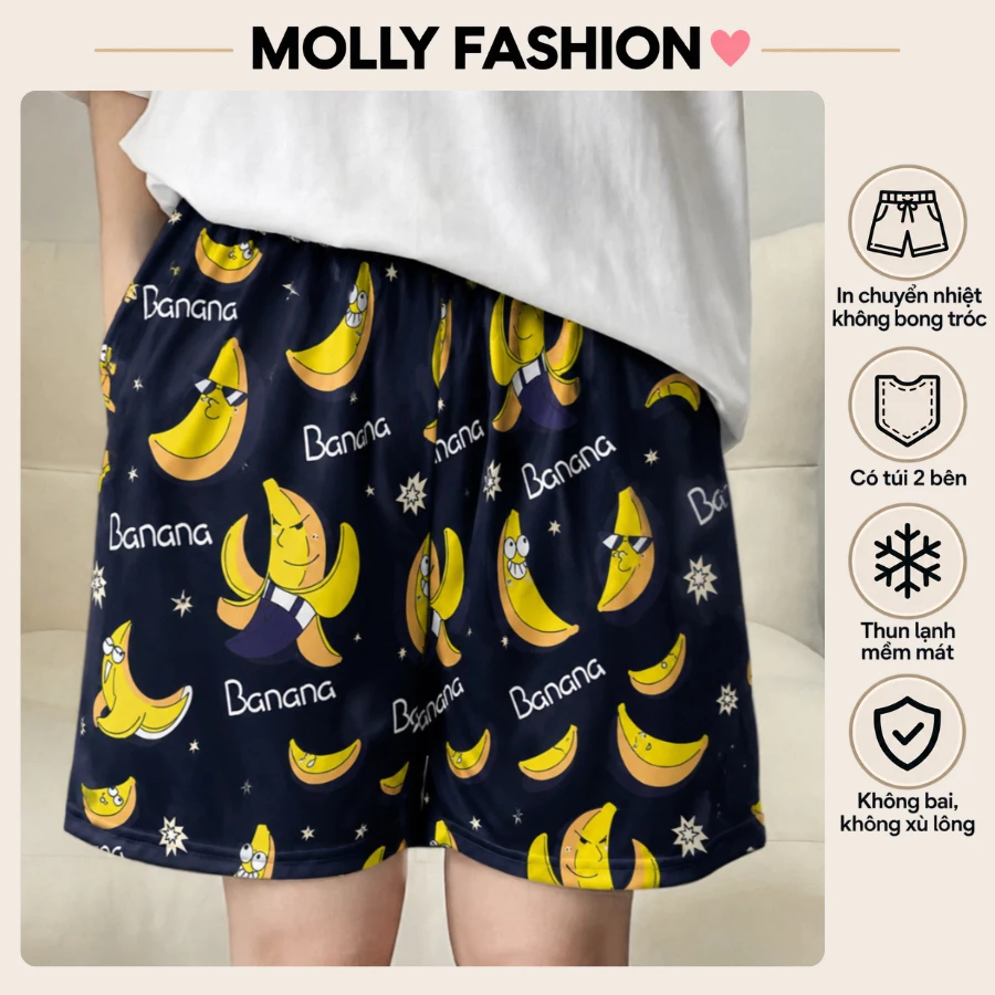 Quần đùi nam nữ MOLLY FASHION thun lạnh Bigsize, quần short Unisex hoạt hình BANANA