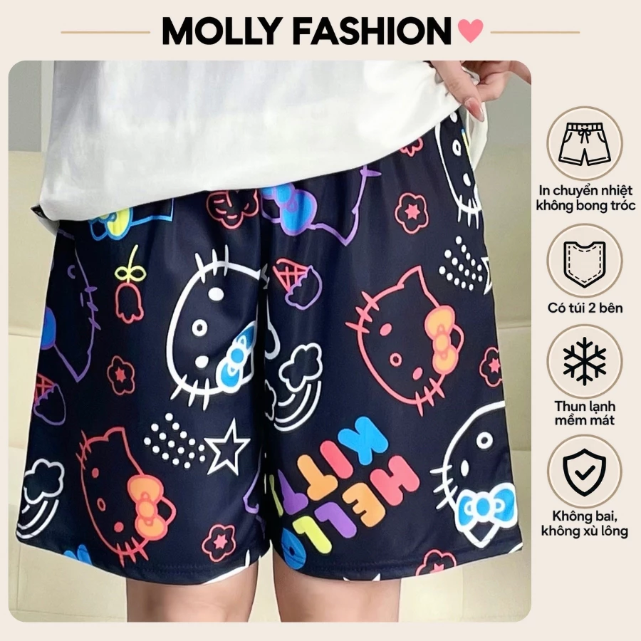 Quần đùi nam nữ MOLLY FASHION thun lạnh Bigsize, quần short Unisex hoạt hình đi biển COLOR