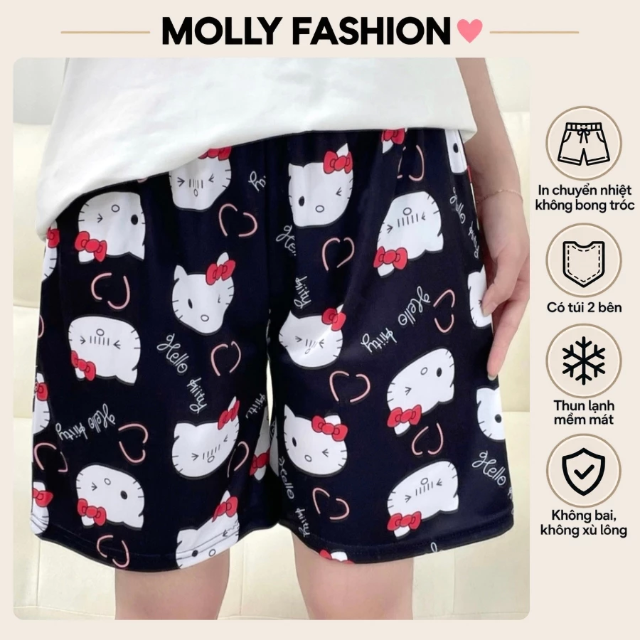 Quần đùi nam nữ MOLLY FASHION thun lạnh Bigsize, quần short Unisex hoạt hình đi biển BROKEN