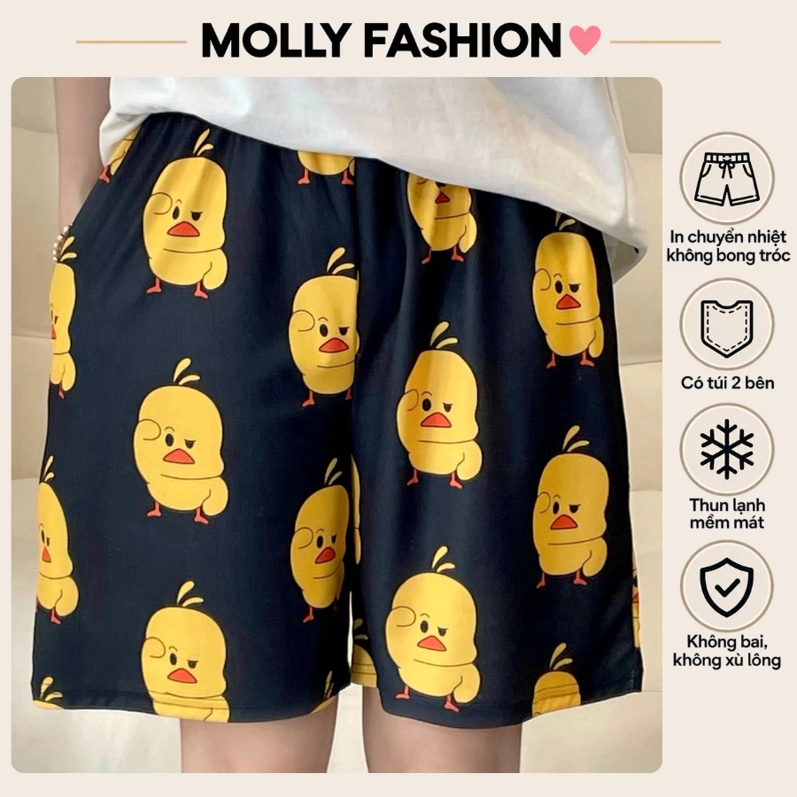 Quần đùi nam nữ MOLLY FASHION thun lạnh Bigsize, quần short mặc nhà hoạt hình HELLO