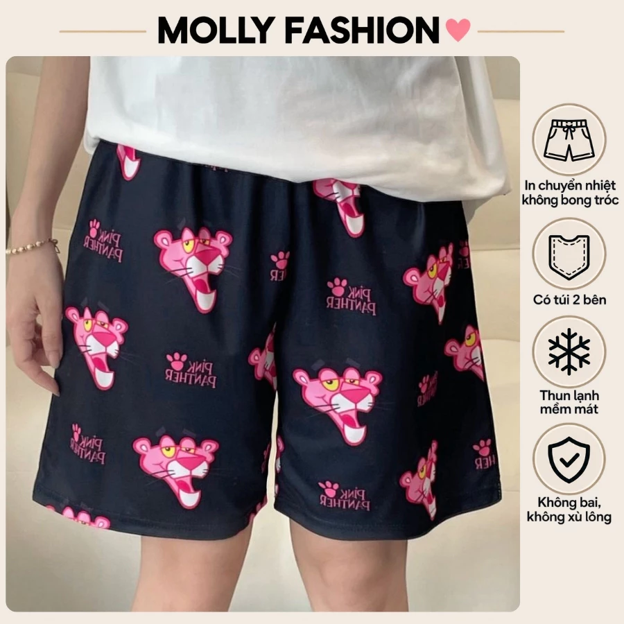 Quần đùi nam nữ MOLLY FASHION thun lạnh Bigsize, quần short mặc nhà đi biển PINK SHOW