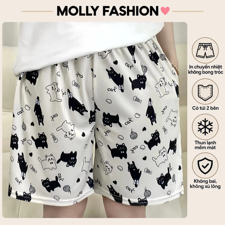 Quần đùi nam nữ MOLLY FASHION thun lạnh Bigsize, quần short hoạt hình mặc nhà XƯƠNG CÁ
