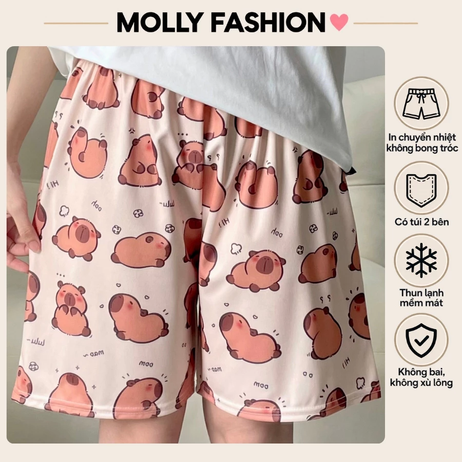 Quần đùi nam nữ MOLLY FASHION thun lạnh Bigsize, quần short hoạt hình nhóm đi chơi CAPPY