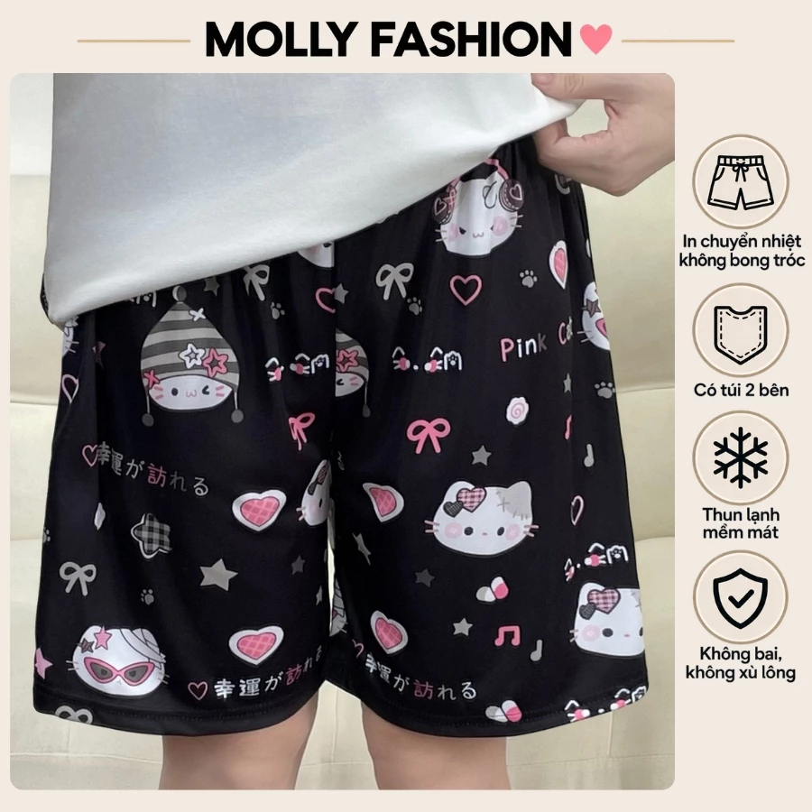 Quần đùi nam nữ MOLLY FASHION thun lạnh Bigsize, quần short hoạt hình nhóm đi biển TRENDY