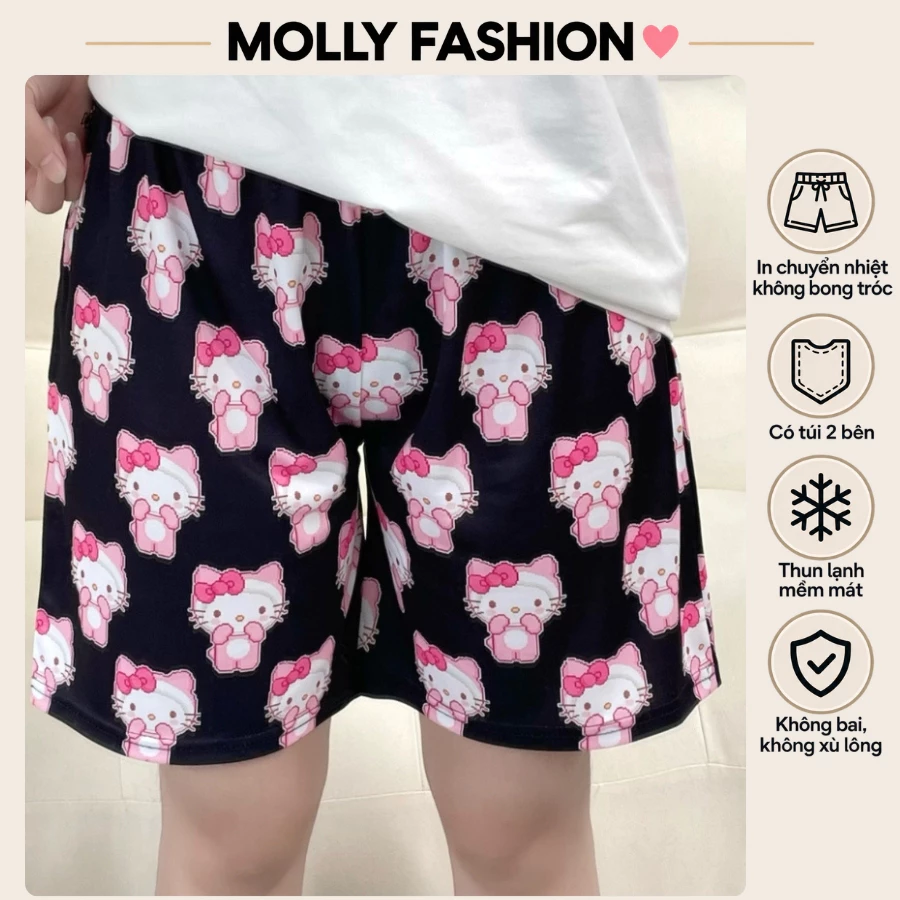 Quần đùi nam nữ MOLLY FASHION thun lạnh Bigsize, quần short hoạt hình đi biển ROBOCON
