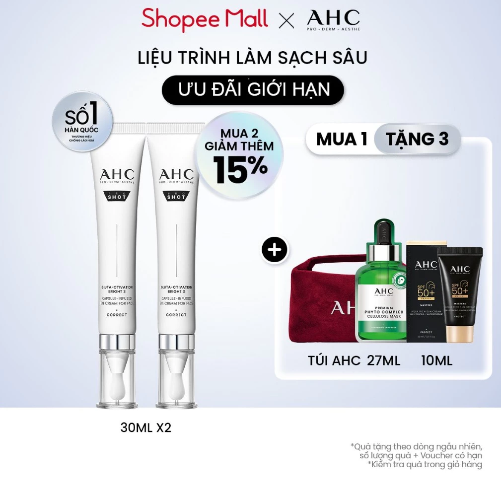 Combo 2 kem mắt mờ nám sáng da PROSHOT GLUTA-CTIVATION BRIGHT 3 AHC (30ML x 2)