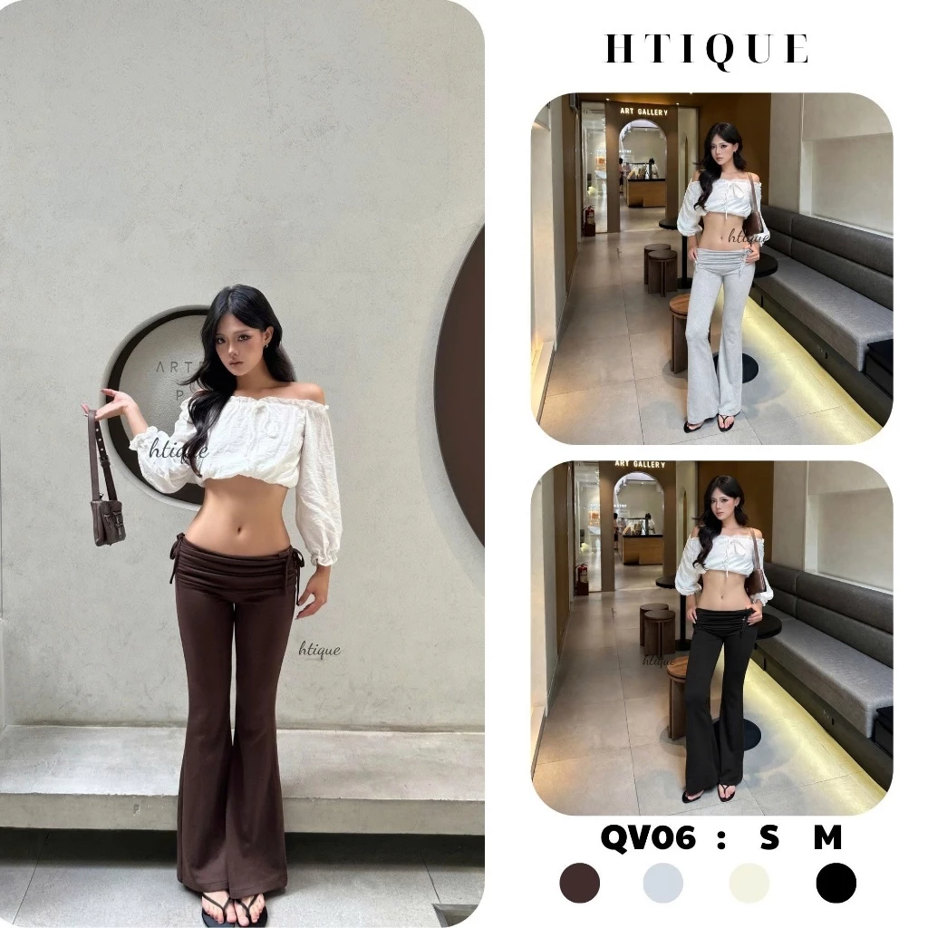 HTIQUE - DEAL mở bán Quần Ống Loe Nữ Dây Rút Hai Bên Co Giãn, Quần nỉ Dài Nữ Trẻ Trung Phong Cách Cá Tính Dễ QV06