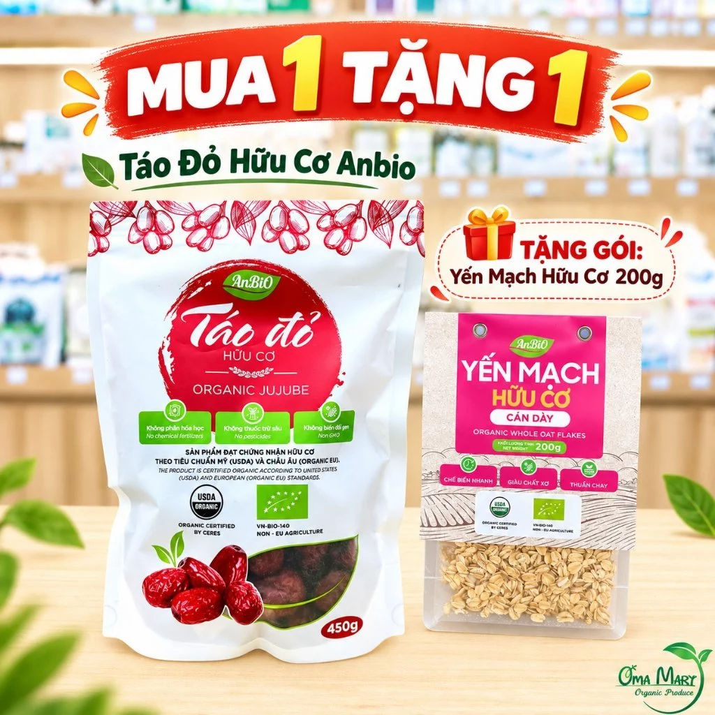 Táo Đỏ Hữu Cơ ANBIO ( Size Trung Túi 450g ) - Ngọt Thanh Nấu Chè Dưỡng Nhan, Pha Trà, Cho Bé Ăn Dặm