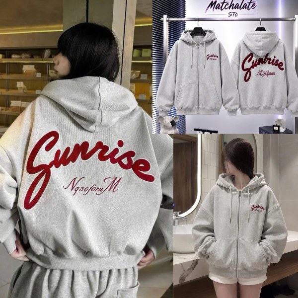 Áo Khoác Hoodie Zip Siêu Phẩm 2026 NQ30 Sunrise Chữ Đỏ Nỉ 2 da Fom Boxy NQ30 màu Xám Nam Nữ Unisex